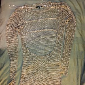 FASHIONNOVA MetallicRoseGold Mesh LongSleeve Dress